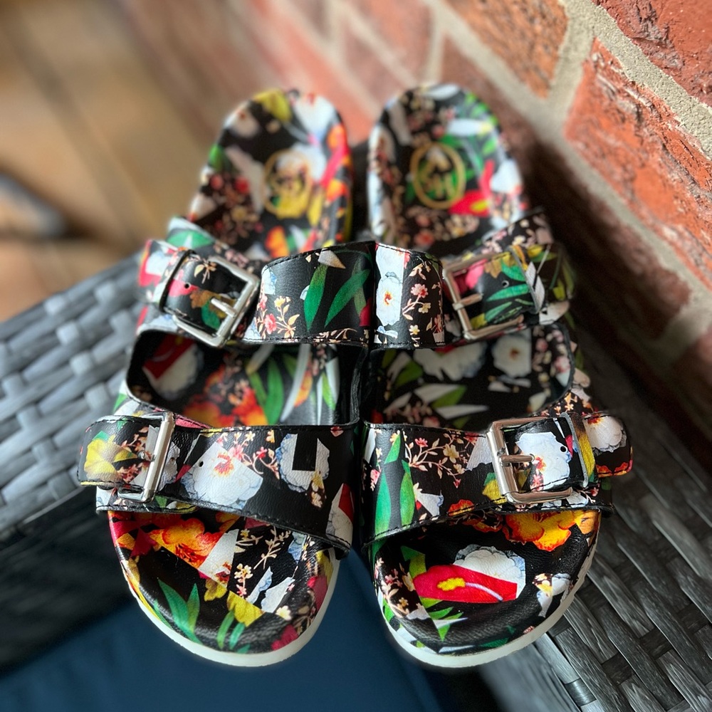 Ash Black Floral Buckle Sandals